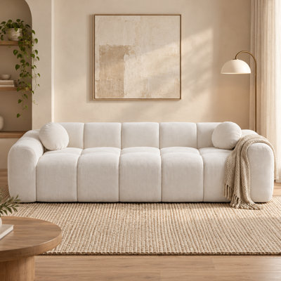 Contemporary Corduroy Cloud Sofa with Deep Cushioned Seating Rounded Arms Matching Pillows and Compression Packing for Living Room Apartment Studio and Lounge