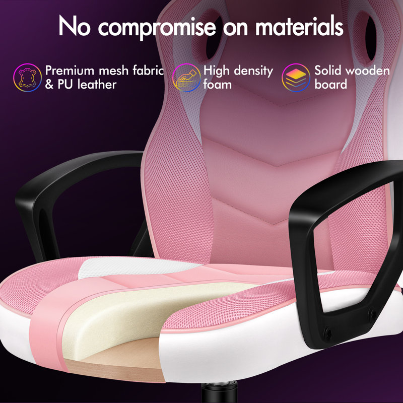 Inbox Zero Adjustable Faux Leather Swiveling PC & Racing Game Chair, Pink