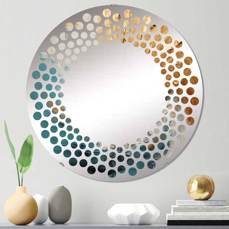 A Shower Of Fireworks - Miroir mural rond à pois, 23,6 po x 23,6 po, Or / Bleu