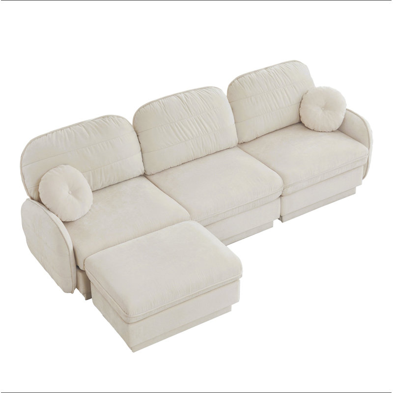 Canapé surdimensionné en L 105 po en chenille de 105 po, canapé à assise profonde avec repose-pieds mobile, coussins ronds et coussins de dossier matelassés exquis, pieds de cadre encastrés, assemblage facile, convient au salon