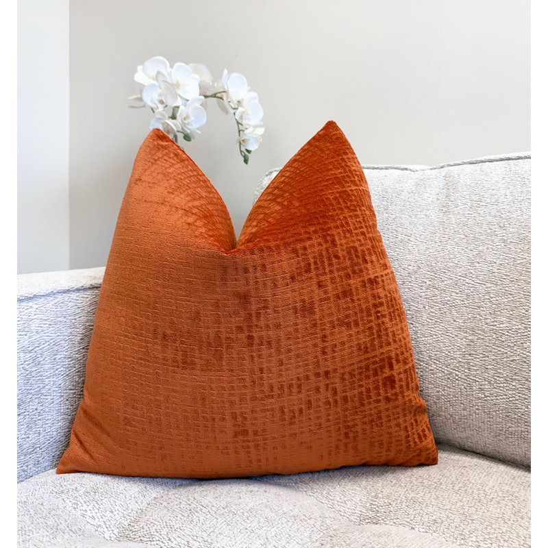 Housse de coussin en velours texturé, Orange, 22 x 22 po