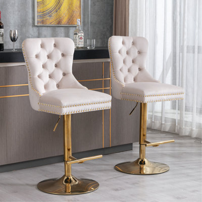 Furniture,Thick Golden Swivel Velvet Barstools Adjusatble Seat Height From 27-35 Inch, Modern Upholstered Bar Stools With Backs Comfortable Tufted For Home Pub And Kitchen Island