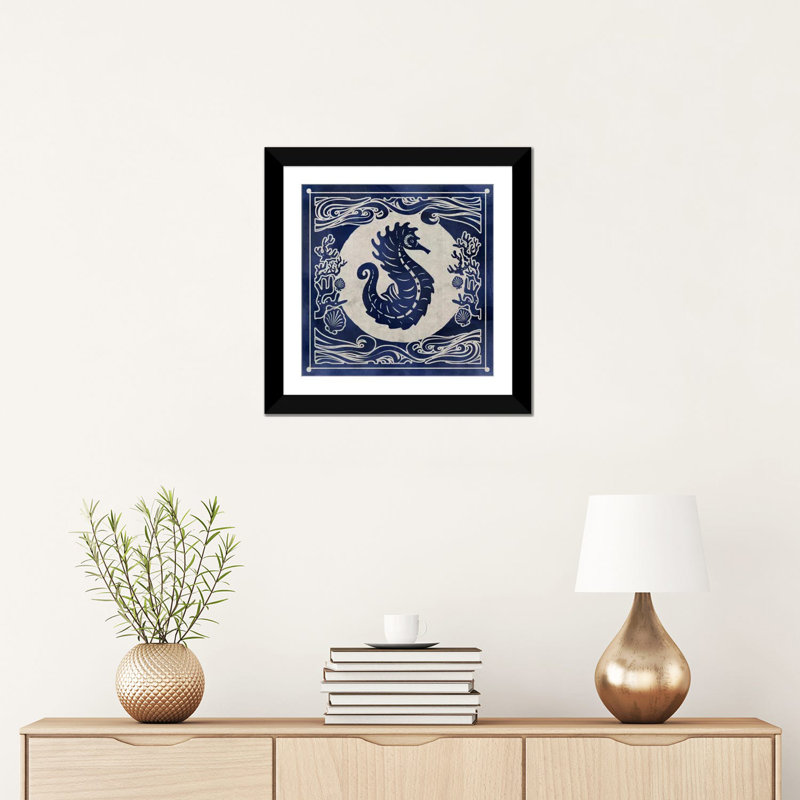 «Ink Seahorse», impression sur toile, Papier avec cadre noir, Blanc, H 24 po x l 24 po x P 1 po