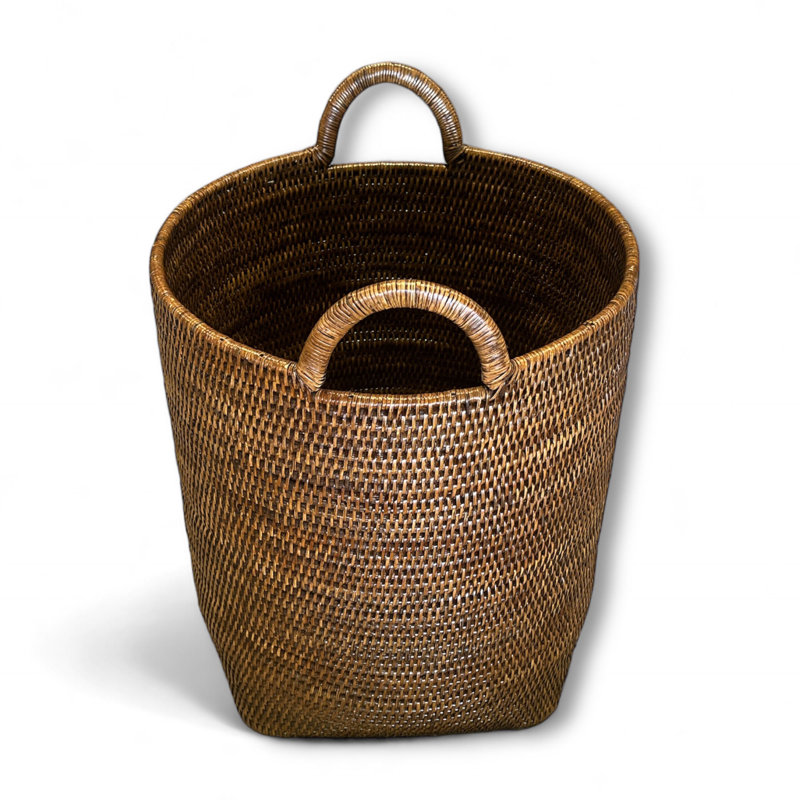 Round Laundry Basket With Loop Handle, Antique Brown