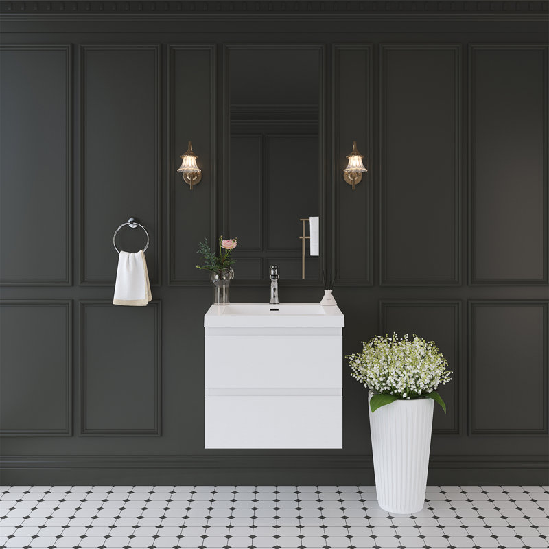 24" Floating Bathroom Vanity With Sink, Glossy White