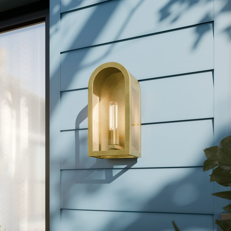 Marea 13" 1-Light Outdoor Wall Light with Clear Glass in Natural Brass, Natural Brass, 13" H x 6.5" W x 5.75" D