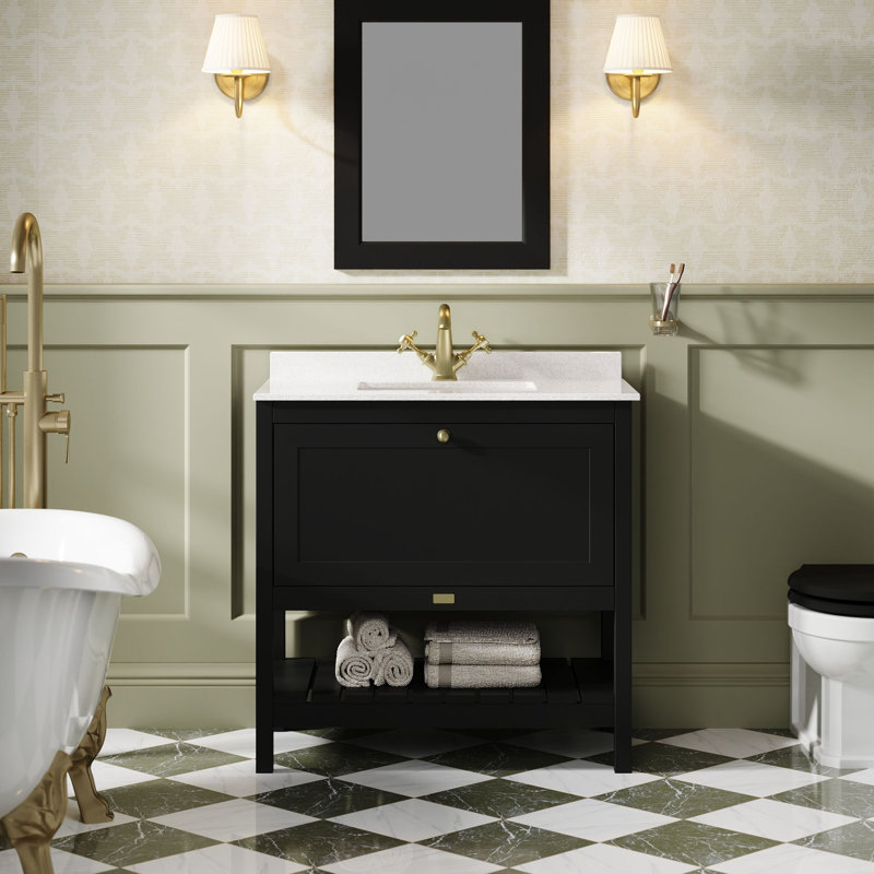 Hartleigh Bathroom Vanity, Matt Black, 82cm W