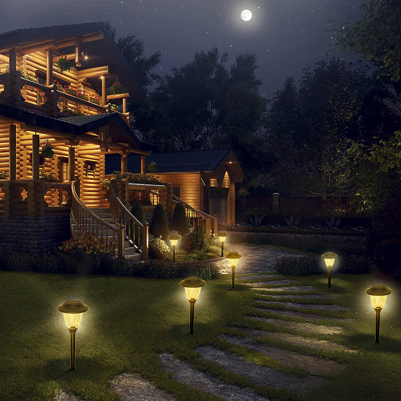 Amber Light Stainless Steel Solar LED Pathway Lights, 8 Pack