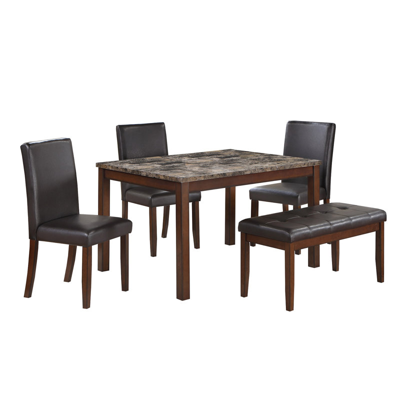 5 Piece Upholstered Dining Set With Bench, Espresso