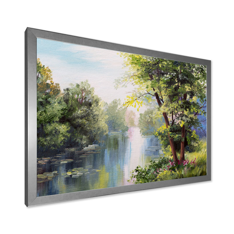 Peinture de paysage sur toile, Cadre argenté, H 30 po x l 40 po x P 1,5 po