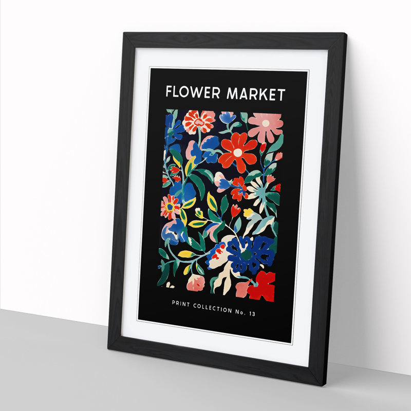 Flower Market Exhibition Black No.13 - Single Picture Frame Print on Wood, 64cm H x 46cm W x 2cm D