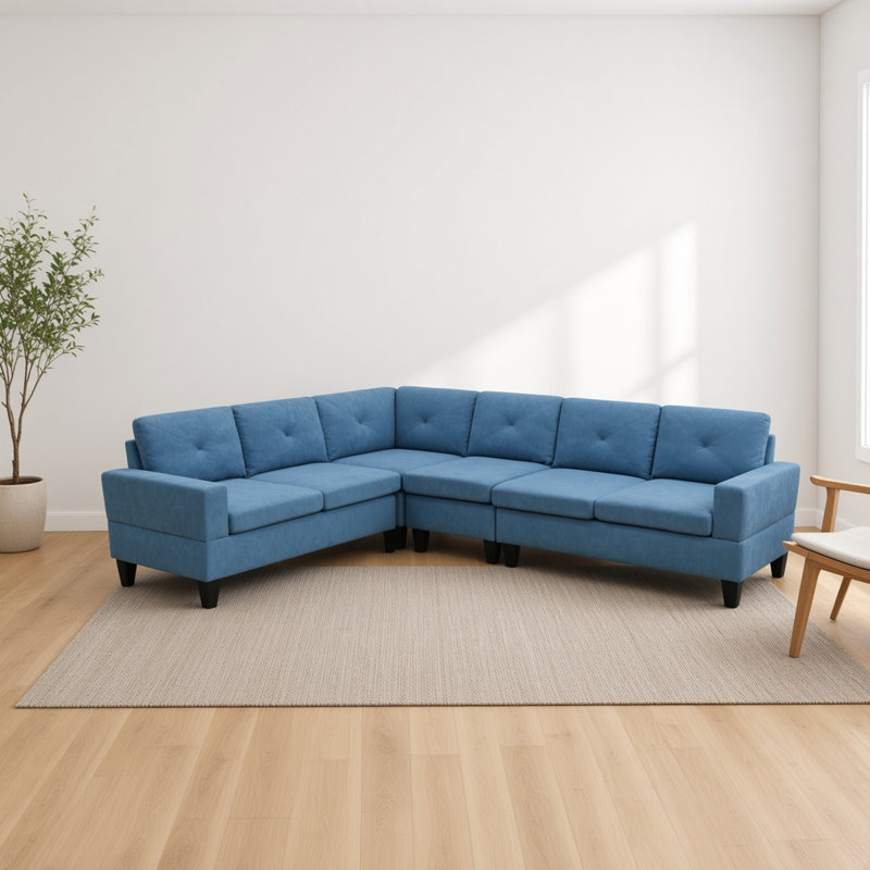 Canapé d'angle modulaire en L 6 places, 4 pièces, en tissu Calico avec méridienne