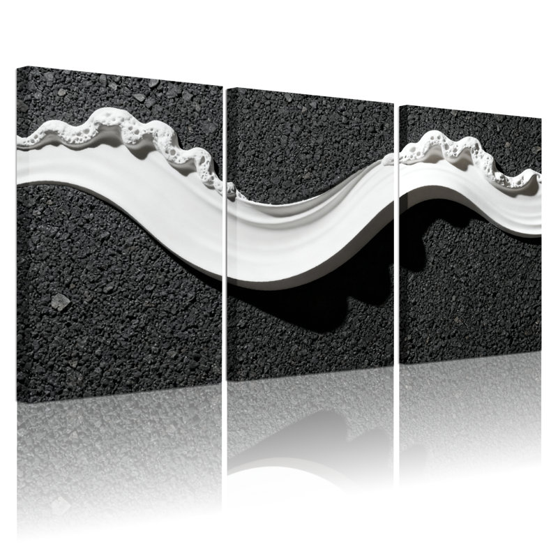 Vague abstraite sur fond noir texturé, ensemble de 3 impressions sur toile, H 24 po x l 48 po