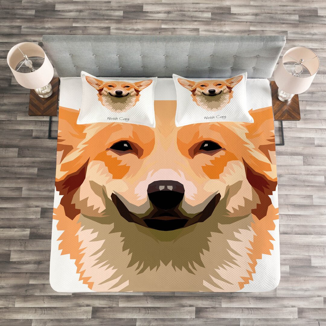 Gestepptes Bettdecken-Set, Freundlich Lustig Welsh Hund Kunst, Corgi, Orange Weiss