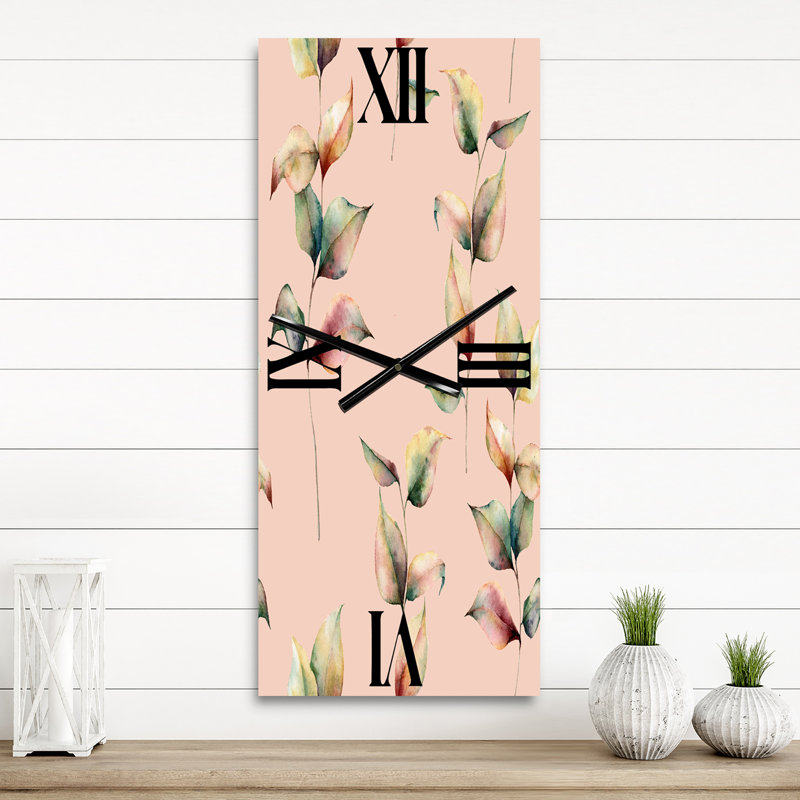 Horloge murale feuilles d'automne et branche sur pastel, Grand