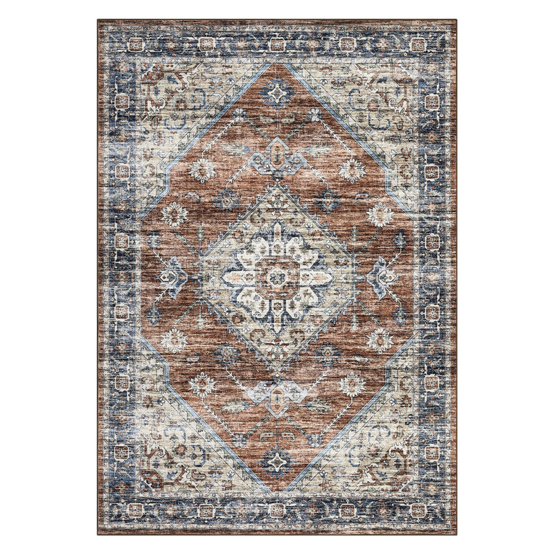 Elegant Oriental Machine Washable Rug with Rubber Anti-Slip Backing Ideal for Living Room, Dining Room, Bedroom, Office & Playroom