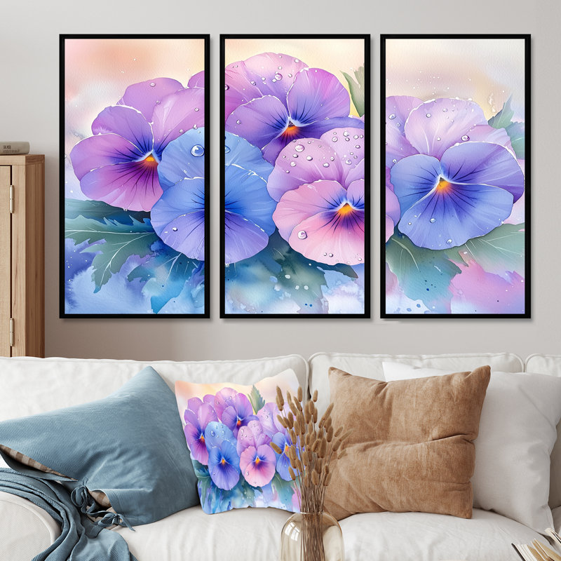 Ensemble de salon aquarelle matin rosée de violettes I - Violets Wall Art, H 40 po x l 60 po, Noir