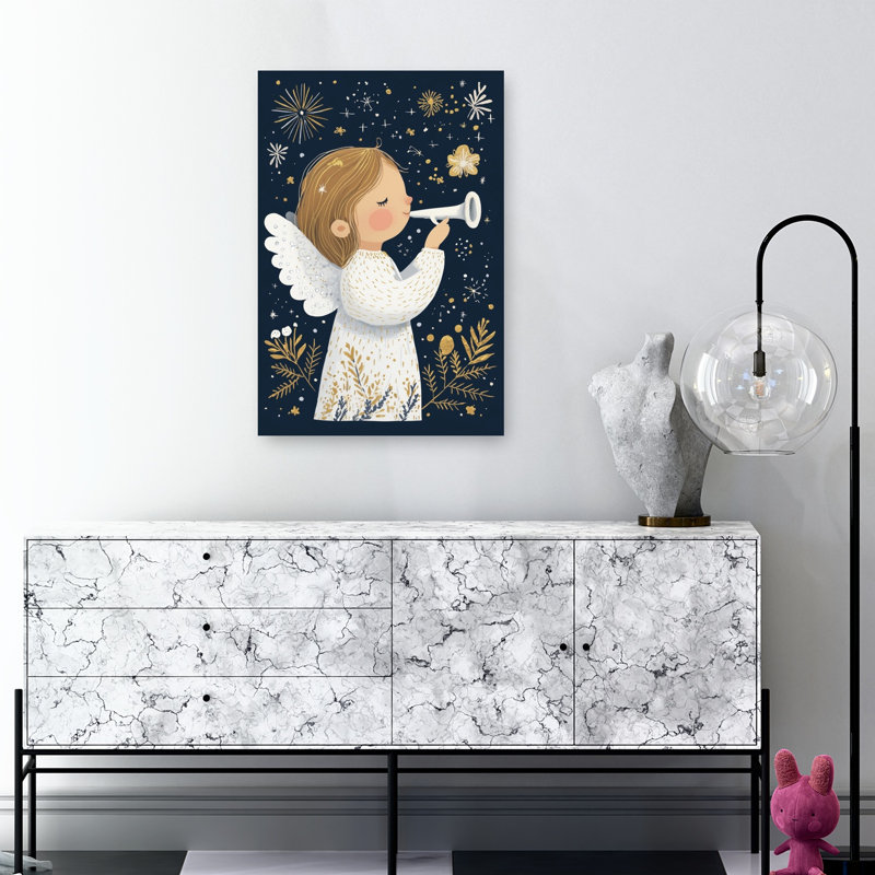 Celestial Trumpet Call Dreamy Peaceful Whimsical Nature Winter Wall Art Print 1 Piece Wrapped Canvas Wall Art