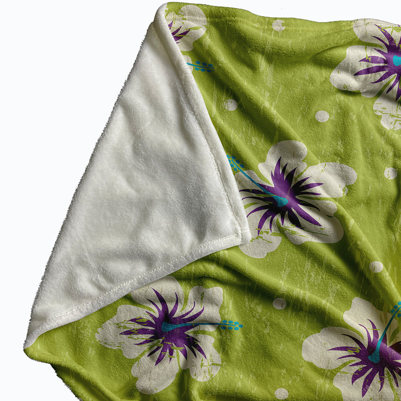 Tashi Plain Weave / Muslin Throw Blanket, Green/White/Purple