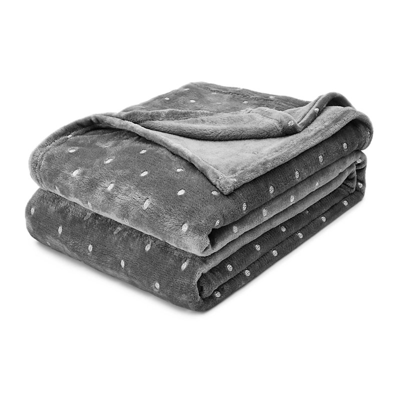 Couverture en molleton 100% polyester de qualité supérieure à pois métalliques, Double/grand, Pois gris