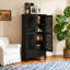 Grande armoire de rangement rustique avec tiroir et portes en bois sculpté, pieds en bois massif pour une organisation multi-pièces et un style intemporel.-627794766
