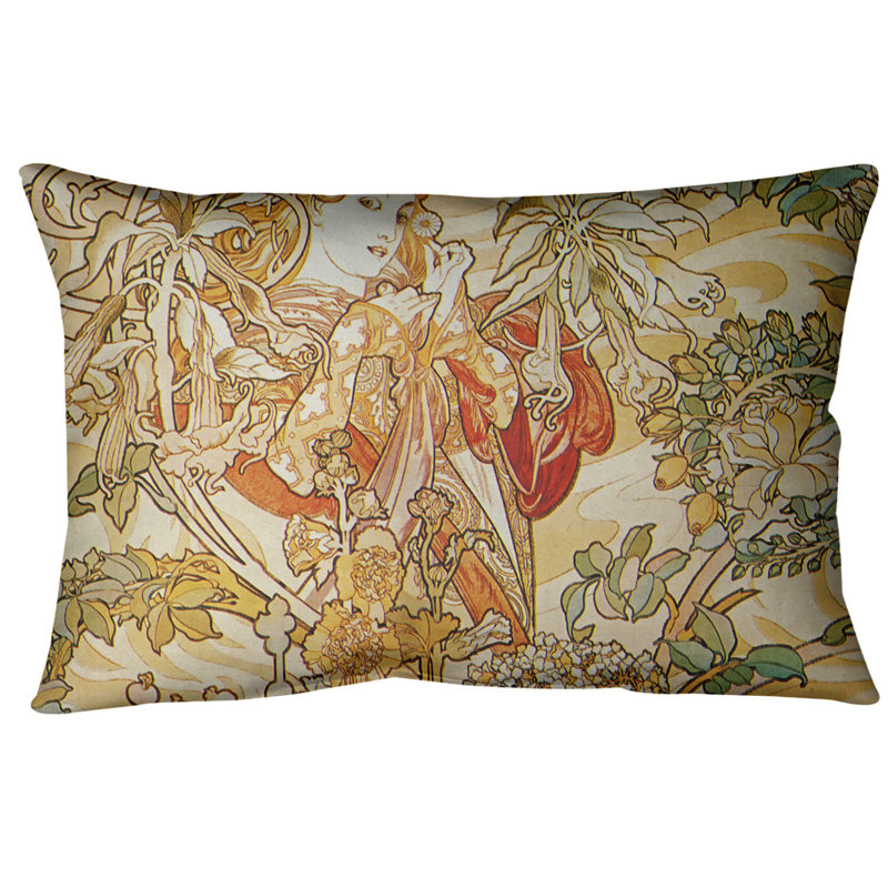 Alphonse mucha femme avec un coussin en cascade, Polyester sergé