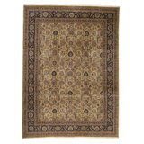 Hand Knotted Wool Area Rug in Gold And Navy