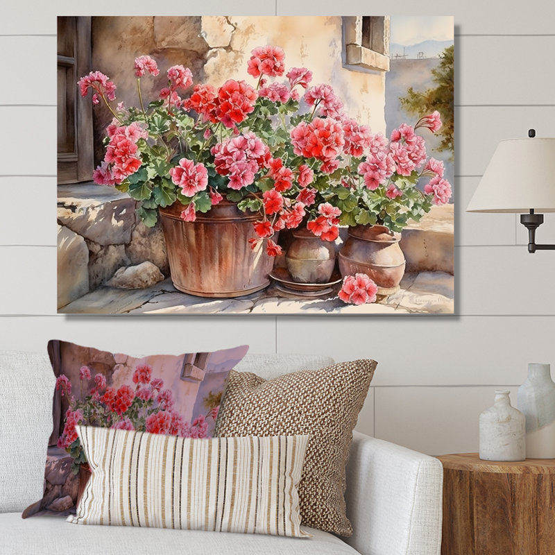 Poteries Geraniums Sunset - impression, H 12 po x l 20 po x P 1 po, Toile tendue