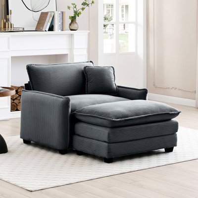 Velours côtelé gris, simple, repose-pieds, coussin, club, cinéma maison, chambre à coucher, style rétro, siège ergonomique doux et confortable, siège épais et quatre options de couleurs avec velours côtelé idéal pour le salon, le club