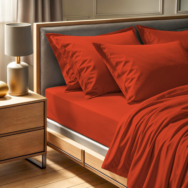 Premium Tile Red Ranforce Single Fitted Sheet, 39 x 79 + 11.8 Deep Pocket | 100% Cotton, 145 Thread Count | Soft, Durable, Machine Washable for Comfortable Sleep | Ideal for Bedroom & Guest Room