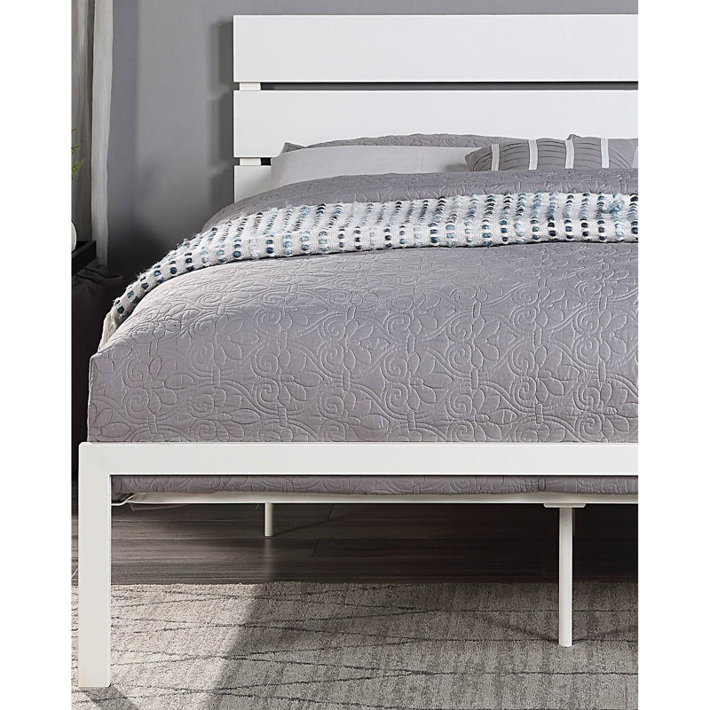 Grand lit contemporain en métal de style contemporain en blanc - stabilité de poids de 500 lb pour Allure