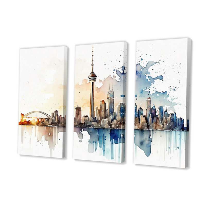 Toronto Skyline I - 3 pièces sur toile, H 28 po x l 36 po, Toile tendue