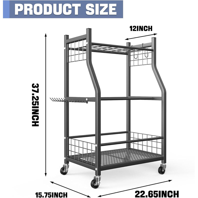 Rangement pour outils de jardin avec roues pour garage, râteaux
