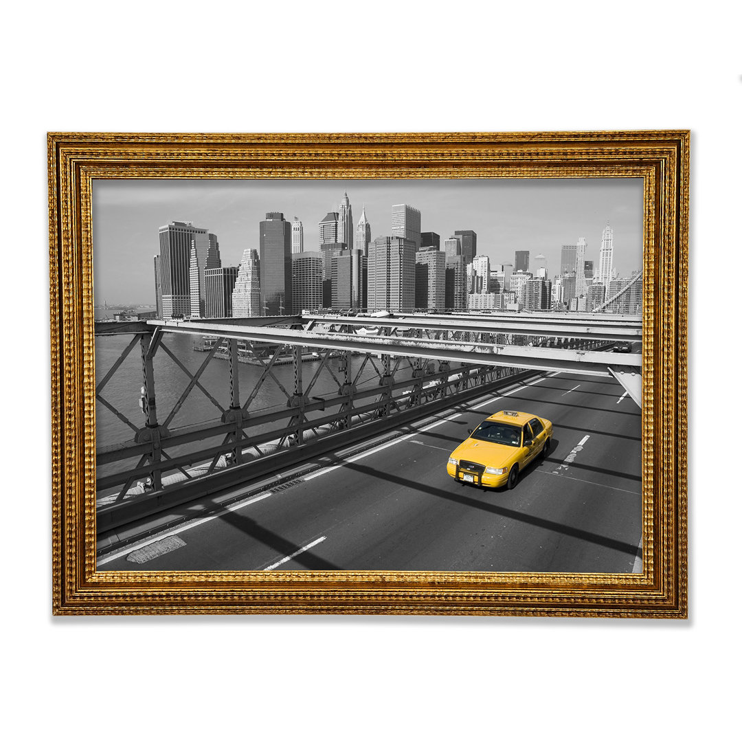 Gelbes Taxi auf der Brooklyn Bridge 1 - Druck