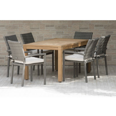 Anautica 6 - Person Teak Wicker Patio Dining Set with Rectangular Table