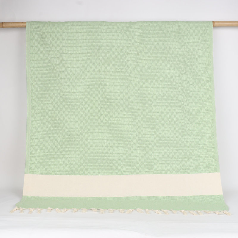 Diamond Pattern Turkish Cotton Towels – Peshtemal & Peshkir, Quick Dry & Soft, Green, Bath Towel - 1 Pack