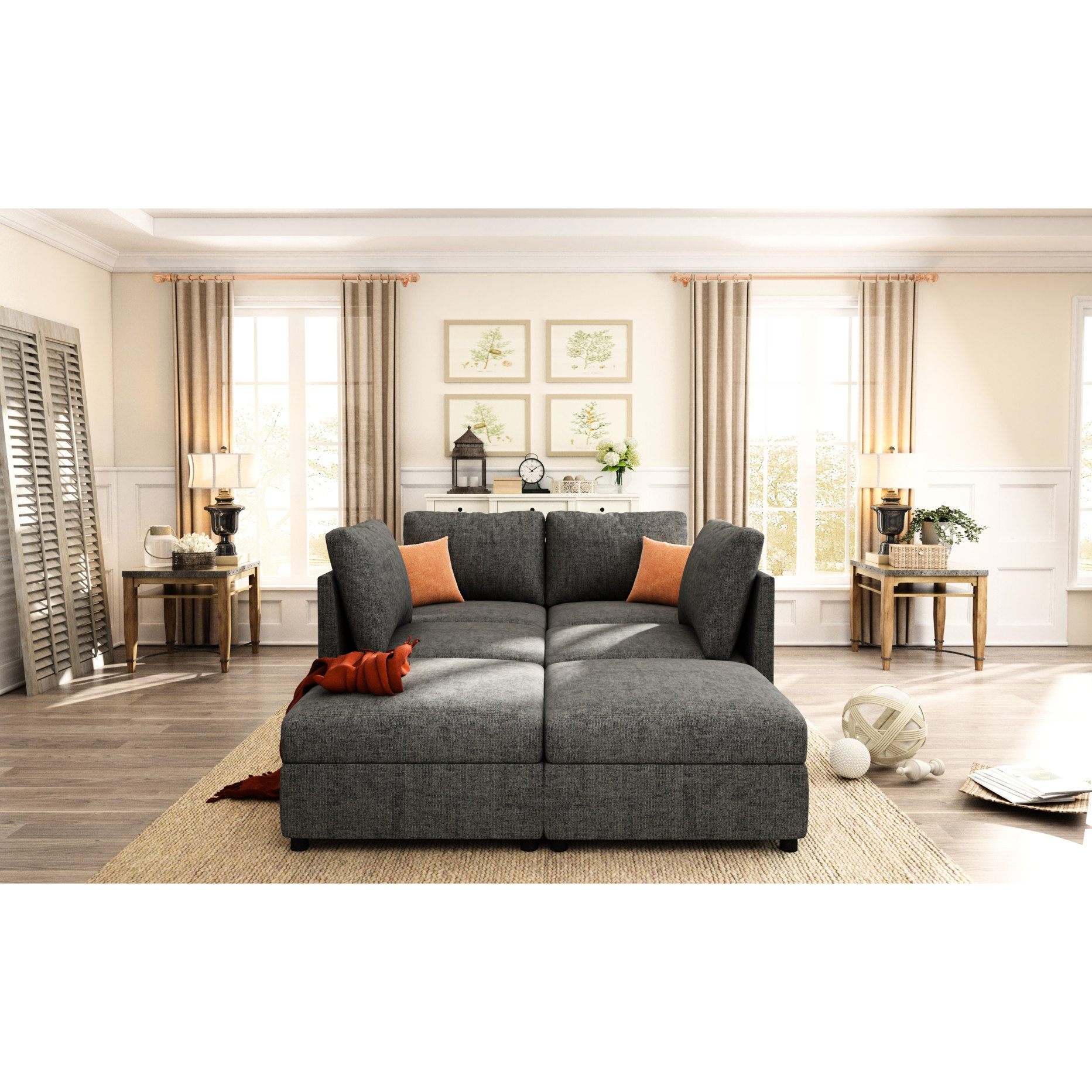 Latitude Run® U-shape Sectional Couch With Storage Function, 6 Chenille ...