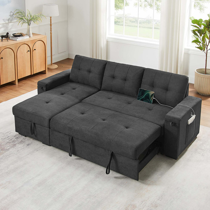 Reversible Sleeper Sectional Sofa with Storage Chaise and USB Charging