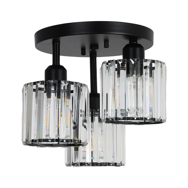 Clear Crystal Semi Flush Mount Ceiling Light - 3-Light Fixture For Kitchen, Foyer, Hallway, Bedroom, And Bathroom