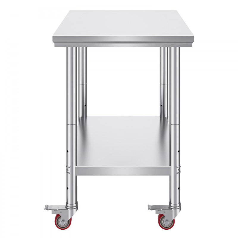 Stainless Steel Work Table 36x24 Inch with 4 Wheels Commercial Food Prep Worktable