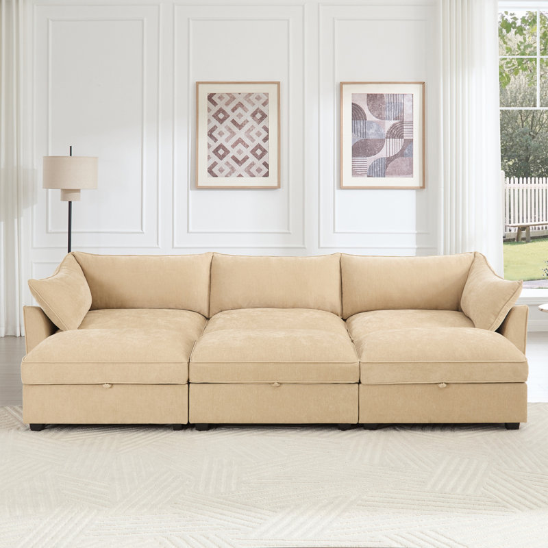 Canapé avec repose-pieds, canapé-lit de cinéma maison à siège large et profond pour le salon, canapé modulaire modulaire avec tiroir coulissant de rangement sous chaque siège, chenille