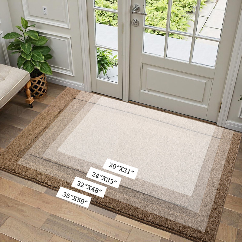 Geometrical Indoor Outdoor Doormat,Machine Washable Low Profile Non-Slip Rug for Front Back Door,Entry, 24" W x 35" L, Brown