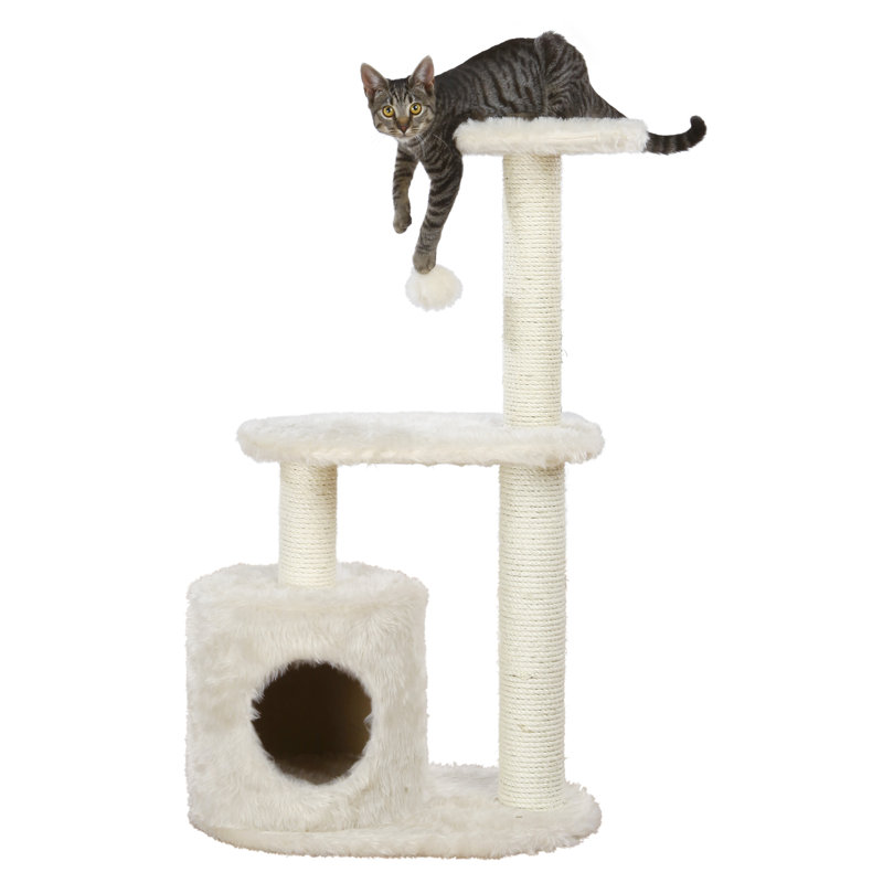 Arbre à chat de 37,4 po Casta de TRIXIE ‑ poteaux à griffes en sisal, maisonnette recouverte de peluche, plateformes, et jouet suspendu