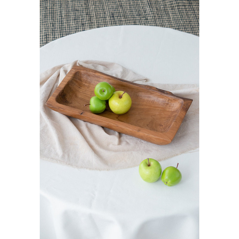 Ensemble de 2 plateaux rectangulaires en teck - 16 po x 8 po x 2,5 po - brun