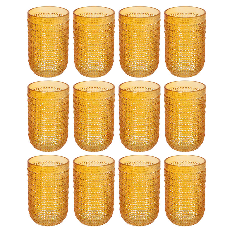 Verres ronds en verre à pois surélevés, Jaune
