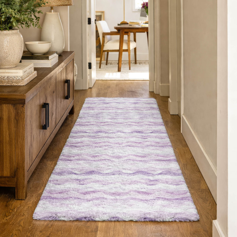 Premium Machine Washable Dream Shag ADS195 Ribbons Rug, 2'3" x 7'6" Runner, Purple