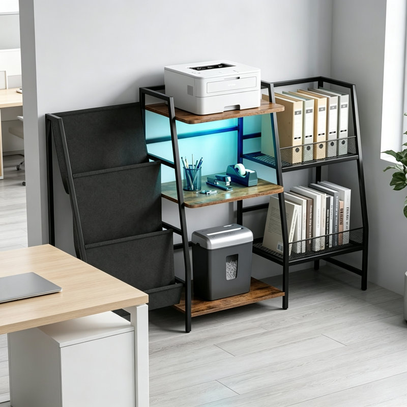 Support pour tourne-disque avec lumières DEL et rangement de grande capacité pour 300 albums, tablette pour salon, Brun