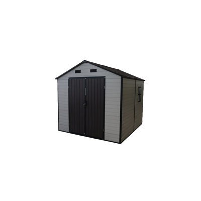 Outdoor Resin Storage Shed 8X8x7.6Ft, Featuring Aluminum Frame, Floor And Windows, Keeps Property Organized Clutter - , Antique Brown + White 8X8 Ft With Frame Heavy Duty Floor, Good For Garden Tools