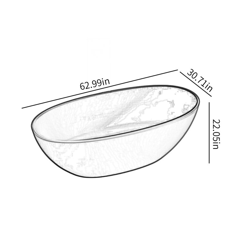 Modern Simple Oval Bathtub 62.99'' W 22.05'' H Frameless Offset Curved Tub & Shower Kit, Gray