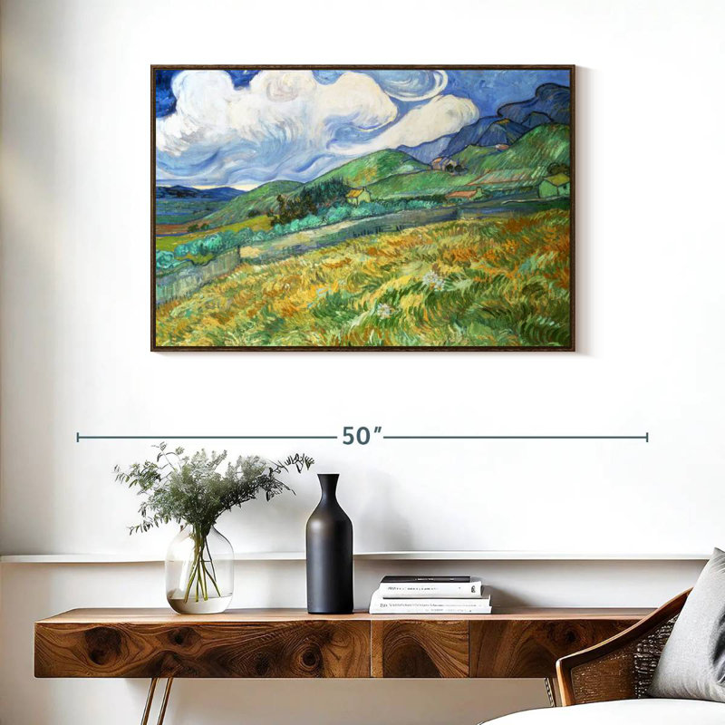 Paysage de Saint Remy, 37 po x 25 po, Cadre flottant en noyer